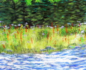 “Brigham Portage Garden Algonquin Park”, Oil on Canvas, 16″ x 20″, $1,600.00.